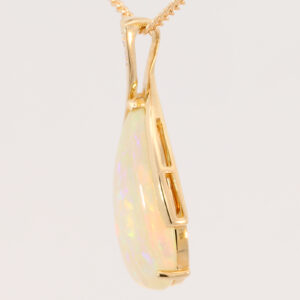 Yellow Gold Blue Green Yellow Orange Solid Australian Crystal Opal and Diamond Pendant Necklace