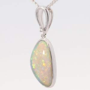 White Gold Blue Green Yellow Orange Solid Australian Crystal Opal Pendant Necklace