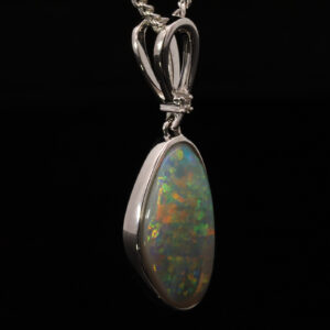 White Gold Blue Green Yellow Orange Solid Australian Crystal Opal Pendant Necklace