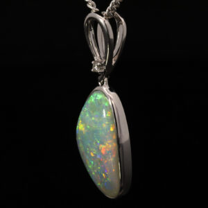White Gold Blue Green Yellow Orange Solid Australian Crystal Opal Pendant Necklace