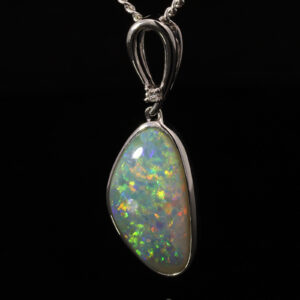 White Gold Blue Green Yellow Orange Solid Australian Crystal Opal Pendant Necklace
