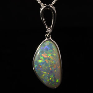 White Gold Blue Green Yellow Orange Solid Australian Crystal Opal Pendant Necklace