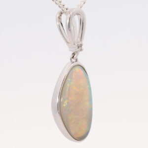 White Gold Blue Green Yellow Orange Solid Australian Crystal Opal Pendant Necklace