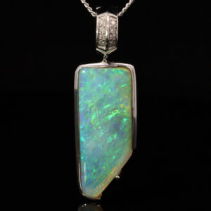White Gold Blue Green Yellow Orange Solid Australian Crystal Opal and Diamond Pendant Necklace