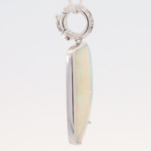 White Gold Blue Green Yellow Orange Solid Australian Crystal Opal and Diamond Pendant Necklace