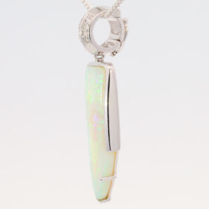 White Gold Blue Green Yellow Orange Solid Australian Crystal Opal and Diamond Pendant Necklace