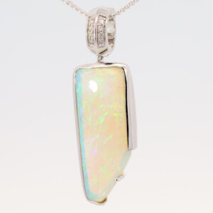 White Gold Blue Green Yellow Orange Solid Australian Crystal Opal and Diamond Pendant Necklace