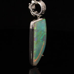 White Gold Blue Green Yellow Orange Solid Australian Crystal Opal and Diamond Pendant Necklace