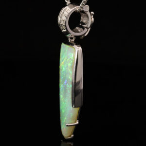 White Gold Blue Green Yellow Orange Solid Australian Crystal Opal and Diamond Pendant Necklace