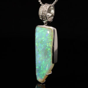 White Gold Blue Green Yellow Orange Solid Australian Crystal Opal and Diamond Pendant Necklace