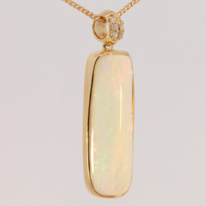 Yellow Gold Blue Green Yellow Orange Solid Australian Crystal Opal Diamond Pendant Necklace