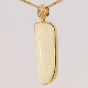 Yellow Gold Blue Green Yellow Orange Solid Australian Crystal Opal Diamond Pendant Necklace