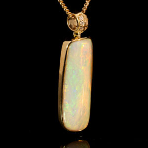 Yellow Gold Blue Green Yellow Orange Solid Australian Crystal Opal Diamond Pendant Necklace