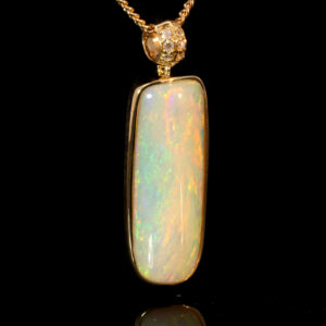 Yellow Gold Blue Green Yellow Orange Solid Australian Crystal Opal Diamond Pendant Necklace