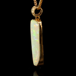Yellow Gold Blue Green Yellow Orange Solid Australian Crystal Opal Diamond Pendant Necklace