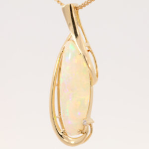 Yellow Gold Blue Green Yellow Orange Red Solid Australian Crystal Opal and Diamond Pendant Necklace