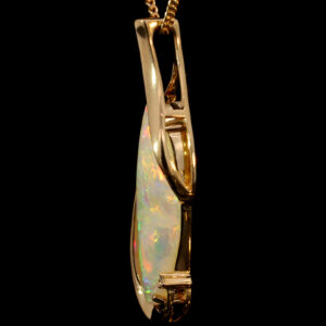 Yellow Gold Blue Green Yellow Orange Red Solid Australian Crystal Opal and Diamond Pendant Necklace