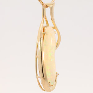 Yellow Gold Blue Green Yellow Orange Red Solid Australian Crystal Opal and Diamond Pendant Necklace