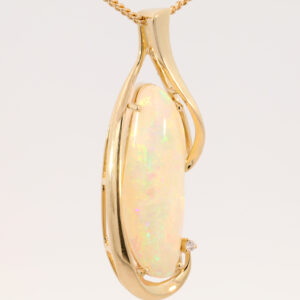 Yellow Gold Blue Green Yellow Orange Red Solid Australian Crystal Opal and Diamond Pendant Necklace