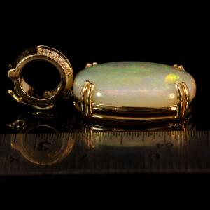 Yellow Gold Blue Green Yellow Orange Red Solid Australian Crystal Opal and Diamond Pendant Necklace