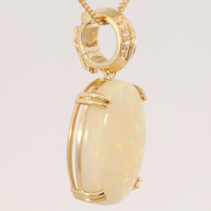 Yellow Gold Blue Green Yellow Orange Red Solid Australian Crystal Opal and Diamond Pendant Necklace