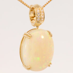 Yellow Gold Blue Green Yellow Orange Red Solid Australian Crystal Opal and Diamond Pendant Necklace