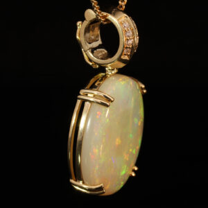 Yellow Gold Blue Green Yellow Orange Red Solid Australian Crystal Opal and Diamond Pendant Necklace