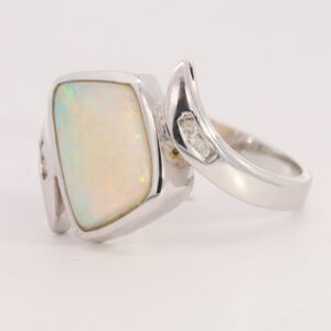 White Gold Blue Green Yellow Orange Solid Australian Crystal Opal and Diamond Engagement Ring