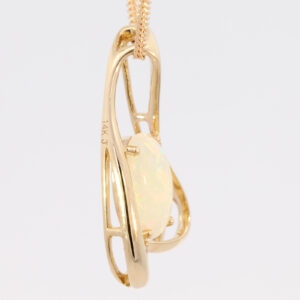 Yellow Gold Blue Green Yellow Orange Solid Australian Crystal Opal and Diamond Pendant Necklace