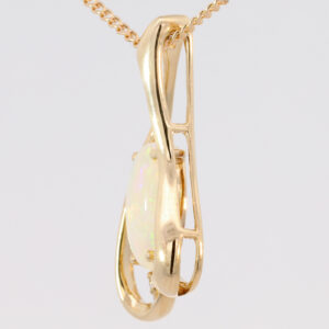 Yellow Gold Blue Green Yellow Orange Solid Australian Crystal Opal and Diamond Pendant Necklace