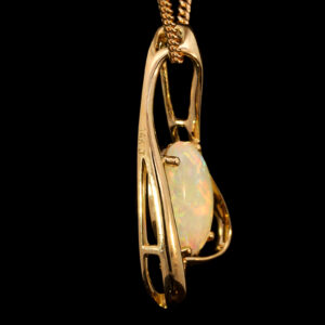 Yellow Gold Blue Green Yellow Orange Solid Australian Crystal Opal and Diamond Pendant Necklace