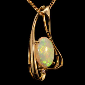 Yellow Gold Blue Green Yellow Orange Solid Australian Crystal Opal and Diamond Pendant Necklace