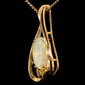 Yellow Gold Blue Green Yellow Orange Solid Australian Crystal Opal and Diamond Pendant Necklace
