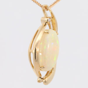 Yellow Gold Blue Green Yellow Orange Solid Australian Crystal Opal and Diamond Pendant Necklace