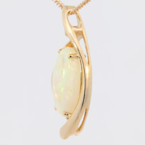 Yellow Gold Blue Green Yellow Orange Solid Australian Crystal Opal and Diamond Pendant Necklace
