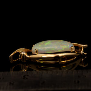 Yellow Gold Blue Green Yellow Orange Solid Australian Crystal Opal and Diamond Pendant Necklace