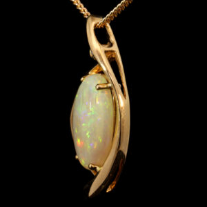 Yellow Gold Blue Green Yellow Orange Solid Australian Crystal Opal and Diamond Pendant Necklace