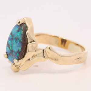 Yellow Gold Blue Green Solid Australian Boulder Opal Engagement Ring