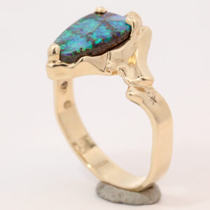 Yellow Gold Blue Green Solid Australian Boulder Opal Engagement Ring