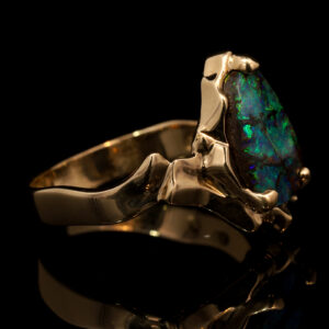 Yellow Gold Blue Green Solid Australian Boulder Opal Engagement Ring
