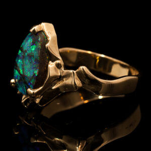 Yellow Gold Blue Green Solid Australian Boulder Opal Engagement Ring