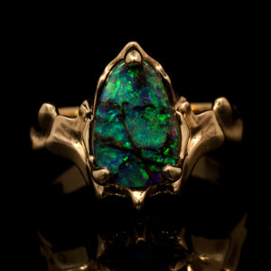 Yellow Gold Blue Green Solid Australian Boulder Opal Engagement Ring