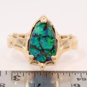 Yellow Gold Blue Green Solid Australian Boulder Opal Engagement Ring