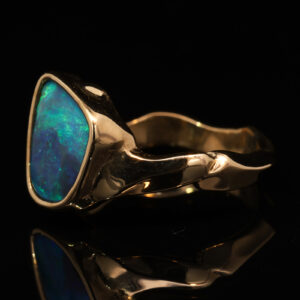 Yellow Gold Blue Green Solid Australian Boulder Opal Engagement Ring