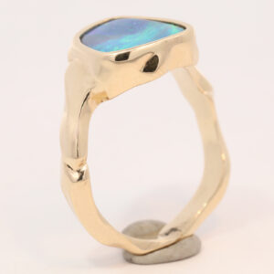 Yellow Gold Blue Green Solid Australian Boulder Opal Engagement Ring