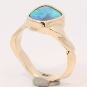 Yellow Gold Blue Green Solid Australian Boulder Opal Engagement Ring