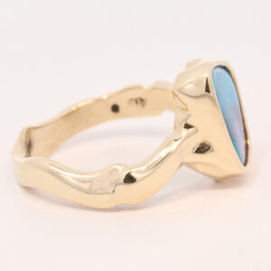 Yellow Gold Blue Green Solid Australian Boulder Opal Engagement Ring