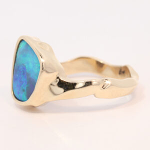 Yellow Gold Blue Green Solid Australian Boulder Opal Engagement Ring