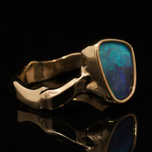 Yellow Gold Blue Green Solid Australian Boulder Opal Engagement Ring