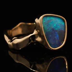 Yellow Gold Blue Green Solid Australian Boulder Opal Engagement Ring